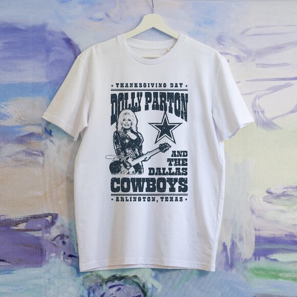 Dallas Cowboys And Dolly Parton White T-Shirt Dolly Parton Fan Tee - Picture 1 of 3